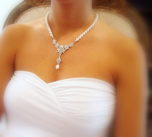 زفاف - Wedding Jewelry set, Pearl Bridal necklace earrings, Crystal Wedding necklace SET, Swarovski necklace and earring set, Vintage style