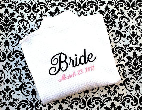 Wedding - Bride Robe with Date - Wedding gift for Bride  - Name and Date on Back of robe - Shower Gift - Bridal - Weddings