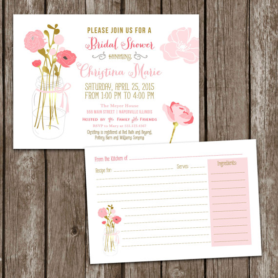 Mariage - SALE. Digital Printable Mason Jar Bridal Shower Invitations & Recipe Card. Bridal. Party Invite. Bridal Shower. Wedding. Mason Jar Invite.