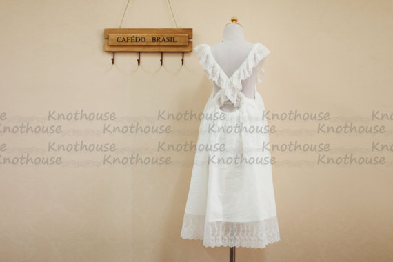 Wedding - Shabby Chic Lace Cotton Flower Girl Dress Baby Girl Toddler Dress for Wedding