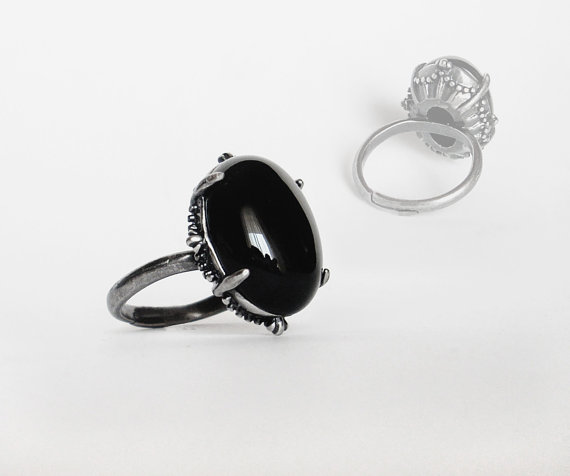 Свадьба - Black Onyx Ring Black Stone Ring Onyx Jewelry black gemstone Ring Silver Ring Adjustable Ring black engagement ring black gothic ring