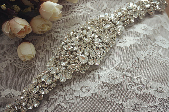 Hochzeit - rhinestone bridal applique -  wedding sash belts