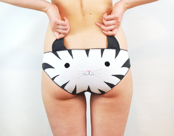 Wedding - Panties with a  stripy kitty face and ears. lingerie underwear