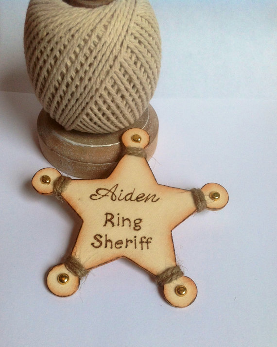 Wedding - Personalized Ring Bearer Badge - Ring Bearer Gift, Cowboy Birthday Badge.