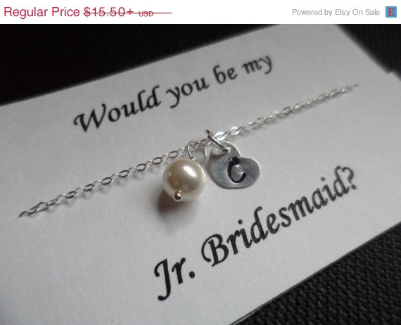 Wedding - FEB-SALE SALE 15% Off - Sterling Silver Initial Charm and Pearl Bracelet -  Wedding Jewelry, Junior Bridesmaid, Bridesmaid Gift, Flower Girl