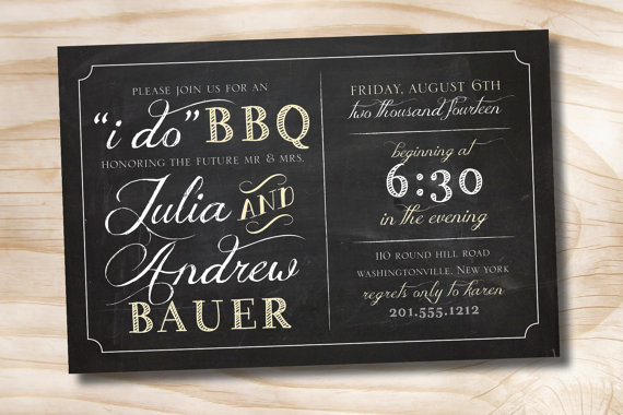 Mariage - I DO BBQ Blackboard Chalkboard Engagment Party / Couples Shower / Rehearsal Dinner Invitation - You Print diy