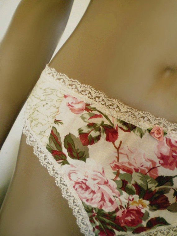 زفاف - Bridal Panties Handmade Cotton Old Fashioned Rose And Love Letter Script Nostalgic Romantic Wedding Lingerie MADE TO ORDER