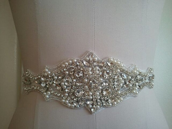 Hochzeit - SALE - Wedding Belt, Bridal Belt, Sash Belt, Crystal Rhinestone & Off White Pearls - Style B200077