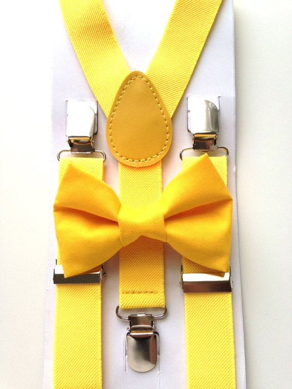 زفاف - Yellow Suspenders and matching Bow Tie Set fits 6 months-6 years old Baby kids toddler birthday party wedding