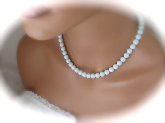زفاف - Blue Bridesmaid Jewelry Necklace and Earrings Swarovski Pearls Wedding Jewelry