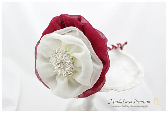 Mariage - READY TO SHIP Toss Mini Wedding Brooch Bouquet Bridal Bridsmaids Custom Bouquet with Jewels, Flowers, Brooch in Ivory  Burgundy Wine