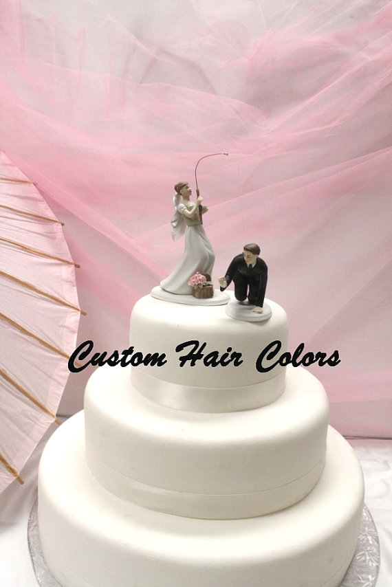 Свадьба - Personalized Wedding Cake Topper - Fishing Couple - Bride and Groom Wedding Cake Topper - Fishing Theme Wedding - Fishing Bride and Groom