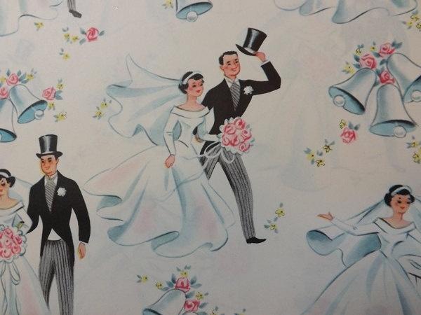 Hochzeit - Vintage Wrapping Paper Wedding Bride Groom 1960s