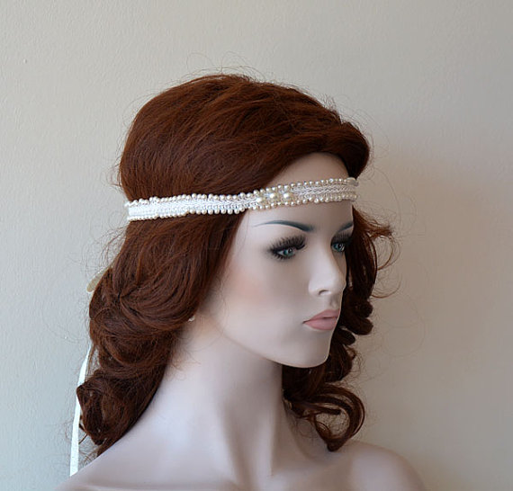 Свадьба - Wedding Hair Accessory, Pearl Wedding Headband, Bridal Pearl Headband, Wedding Headband Lace and Pearl, Bridal Hair Accessory