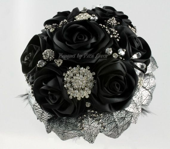 زفاف - Black Bouquet, Silver Bouquet, Black Bridal Bouquet, Black Wedding Bouquet