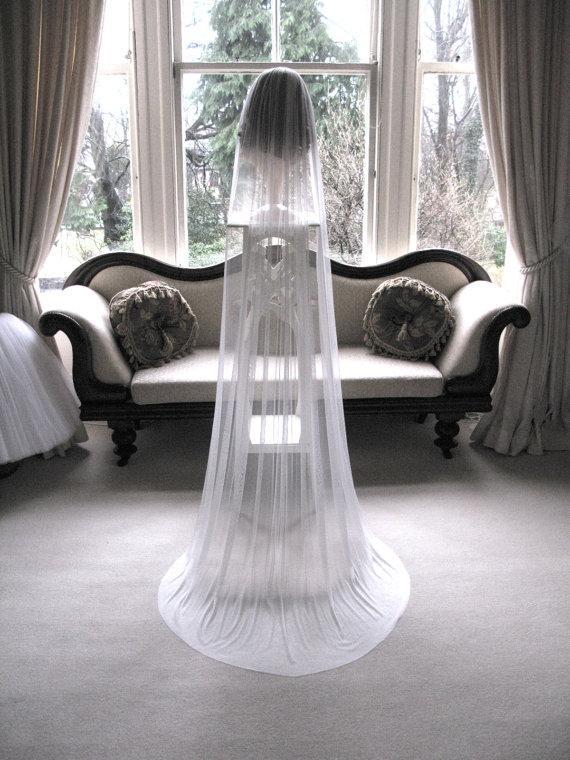 Mariage - Silk tulle veil, bridal veil - 100% silk tulle wedding veil - chapel length  - Modesty
