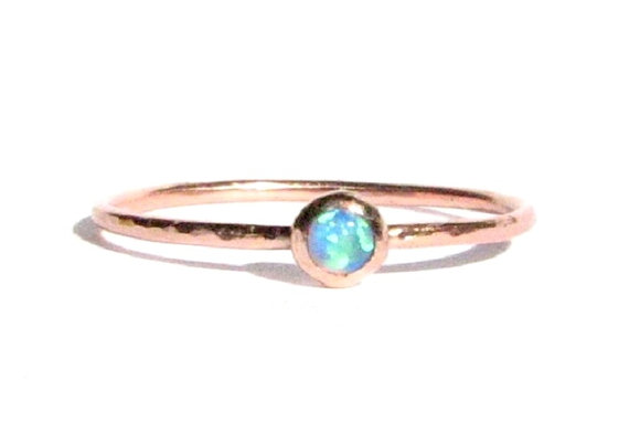زفاف - Sale! - Opal & Solid Rose Gold Ring - Stacking Ring - Thin Gold Ring - Engagement Ring - Opal Ring - Pink Gold Ring - READY TO SHIP.