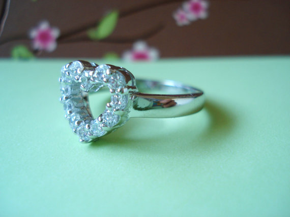 Свадьба - Engraved Promise Ring...Sterling Silver open heart custom couple ring, handmade jewelry, everyday, wedding, engagement love ring