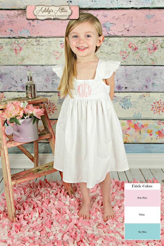 Hochzeit - Flutter Sleeve Dress, Easter Dress, Monogrammed Dress, Wedding Dress, Flower Girl Dress, Beach Dress, Toddler Girls Dress, Baptism Dress