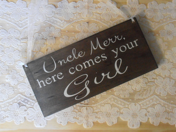 Hochzeit - Here comes your Bride Rustic sign Ring bearer sign Flower girl sign Custom Grooms name