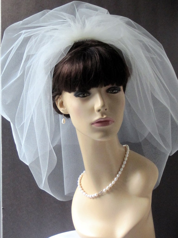 زفاف - Bridal Blusher  Bubble Veil 21 inch 2  Layer, wedding puffy veil, Wedding birdcage veil, Blusher veil