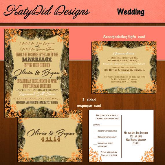 Mariage - Mossy Oak inspired Framed Inset CUSTOMIZED Printable 5x7 Wedding Invitation Set also 2-sided RSVP and Information insert