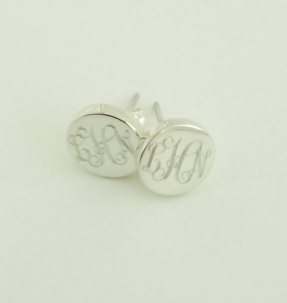 زفاف - Monogram Earrings in Sterling Silver for Christmas Present, Women, Bridesmaids