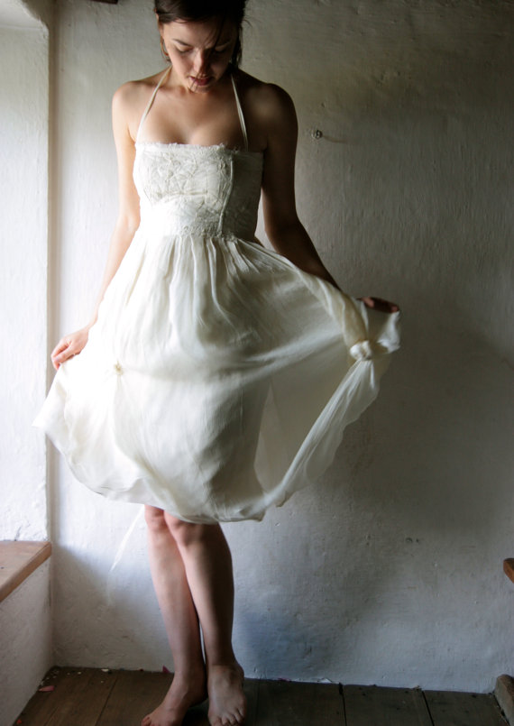 Hochzeit - wedding dress, short wedding dress, alternative wedding dress, hippie wedding, boho wedding gown, ivory wedding dress, bohemian dress, Silk