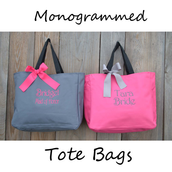 زفاف - 6 Personalized Bridesmaid Gift Tote Bags Personalized Tote, Bridesmaids Gift, Monogrammed Tote