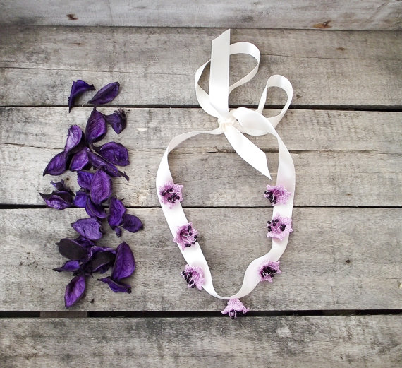 Hochzeit - Bridal Hairband, Wedding Lavender Lilac Flowers Headband, Crochet Flowers , Bridesmaid Headpiece, Beadwork, ReddApple Hair Accessory