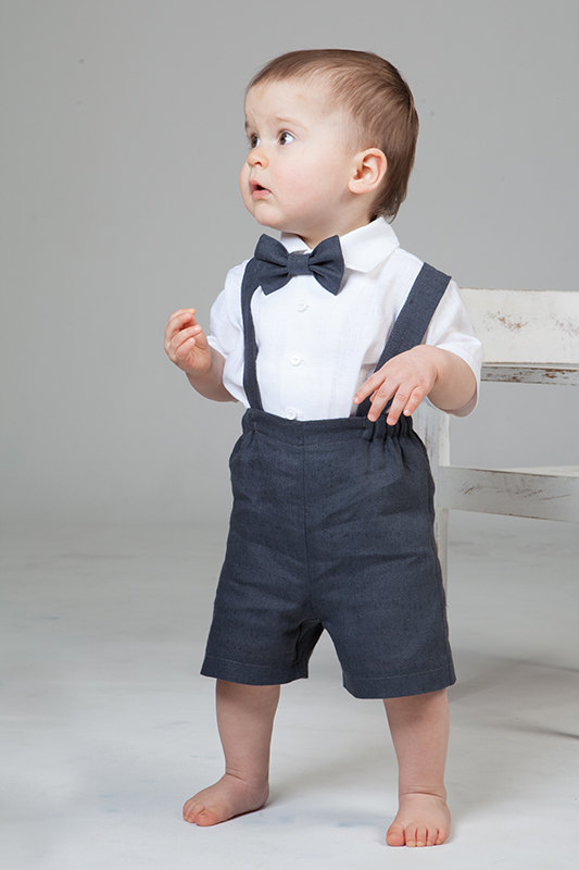 زفاف - Boy linen suit ring bearer outfit baby boy clothes SET of 4 first birthday baptism suspenders kids natural summer rustic wedding beach grey