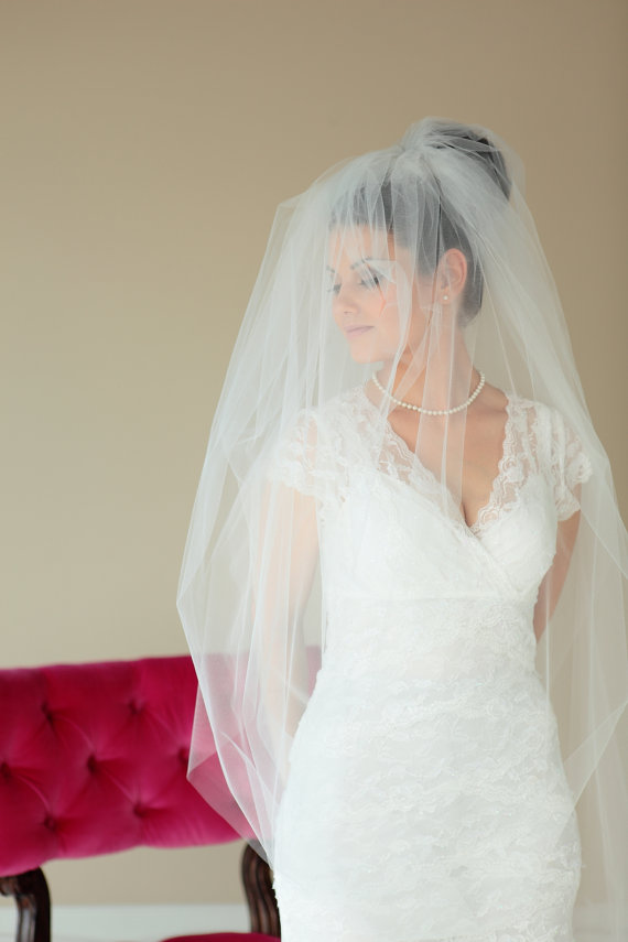 زفاف - 2-Tier Bubble puffy chapel - cathedral length veil, Bridal veil