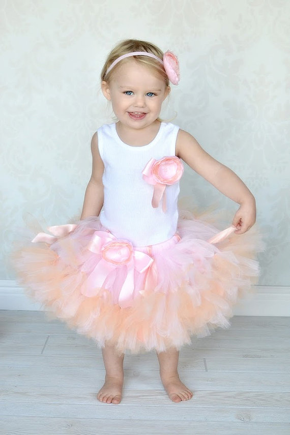 Mariage - Peach Pink Blossom Baby Tutu Dress for Baby Girls and Blush Flower Girl Dresses