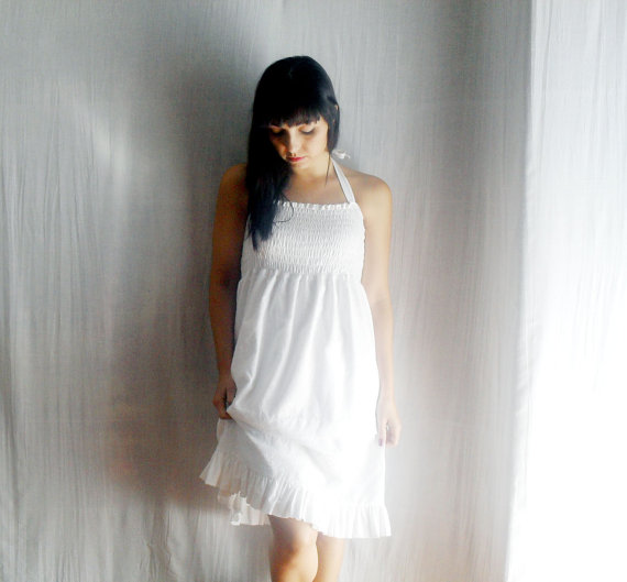 Hochzeit - White cotton dress, tunic dress, white dress, eyelet dress, womens dress, alternative wedding dress