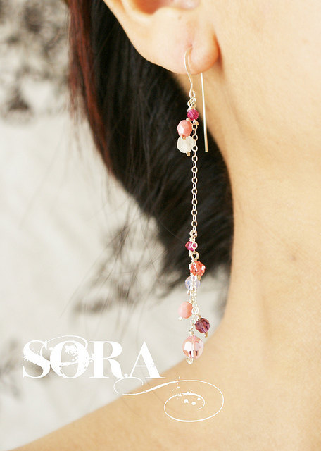 زفاف - Pink cluster Drop earrings, bridal earrings, bridesmaid jewelry, clustered pink stones, wedding party custom color stones