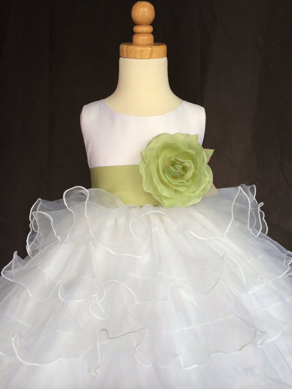 زفاف - WHITE Wedding Bridal Bridesmaids Pageant Especial Ocascion Ruffles Flower Girl Dress 6 12 18 254 Months 2 4 6 8 10 12