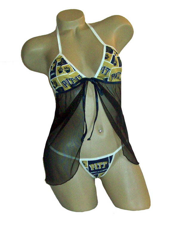 Wedding - NCAA Pittsburgh Pitt Panthers Lingerie Negligee Babydoll Sexy Teddy Set with Matching G-String Thong Panty