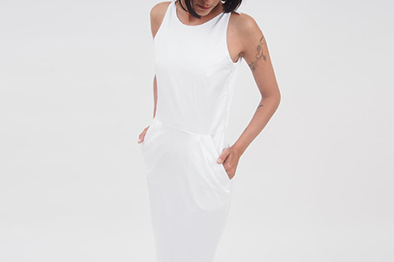 Mariage - White pencil dress // Knee length formal dress // Wedding handmade midi dress