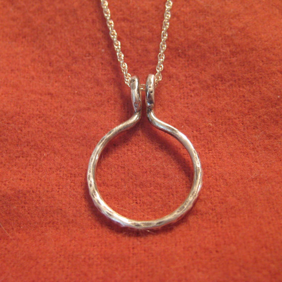 Wedding - Ring Holder Necklace Silver Wedding Engagement Pendant Circle Charm JJDLJewelryArt