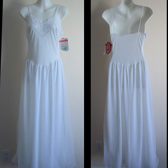 Wedding - Free Shipping, Vintage Nightgown, Vintage Lingerie, Lov Lee, Luxelle,  White Nightgown, Chiffon Nightgown, Wedding, Romantic, Bridal