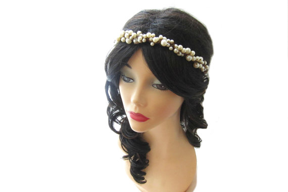 Wedding - Rustic pearl head piece, Ivory pearl hair crown, Rustic wedding hair accessory, Whimsical tiara