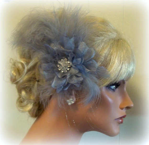 زفاف - Wedding, Bridal, Womens Feather Hair Clip, Gray, White,Black, Ivory,Champagne, Royal Blue, other colors