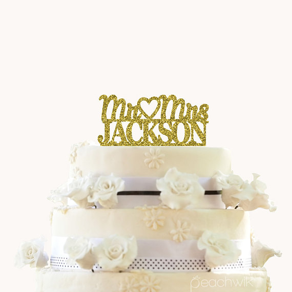 Hochzeit - Glitter Wedding Cake Topper - Personalized Cake Topper - Mr and Mrs -  Custom Last Name Wedding Cake Topper - Peachwik Cake Topper - PT16
