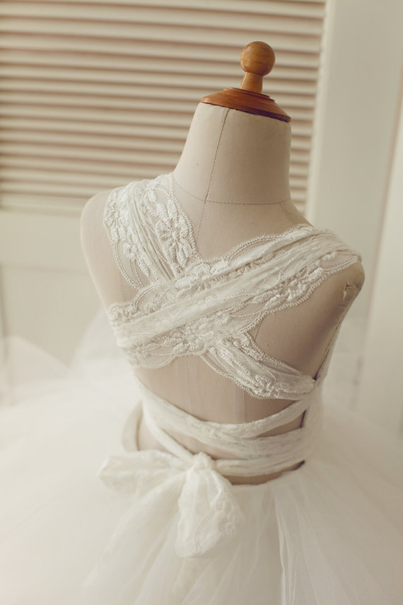 زفاف - Backless Lace Tulle Flower Girl Dress