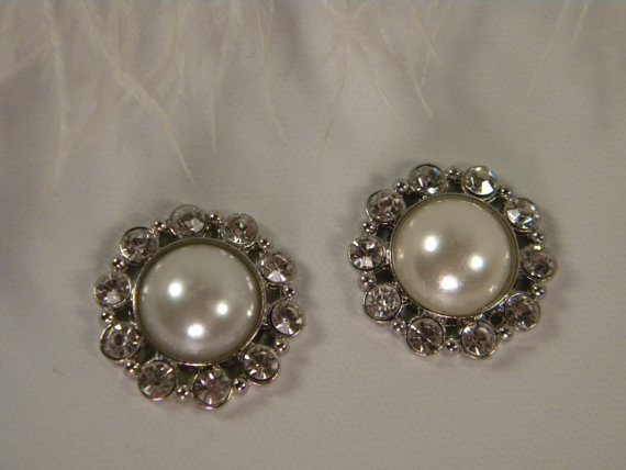 Hochzeit - Rhinestone and pearl embellishment / DIY Bridal Bouquet Craft Supply / DIY Hair Accessory / Bling / Set of 2