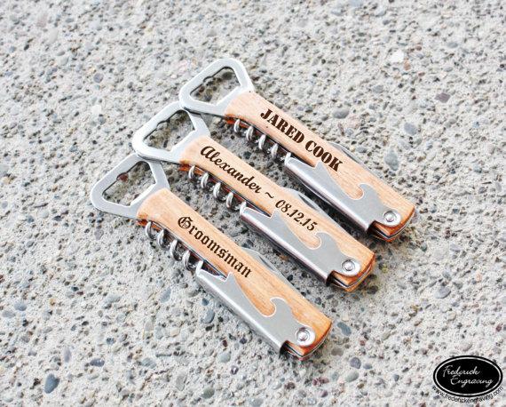 Wedding - Personalized Bottle Opener - Engraved Bottle Opener - Custom Opener - Engraved Corkscrew - Gift for Him, Groomsmen, Fathers Day - GFT-114