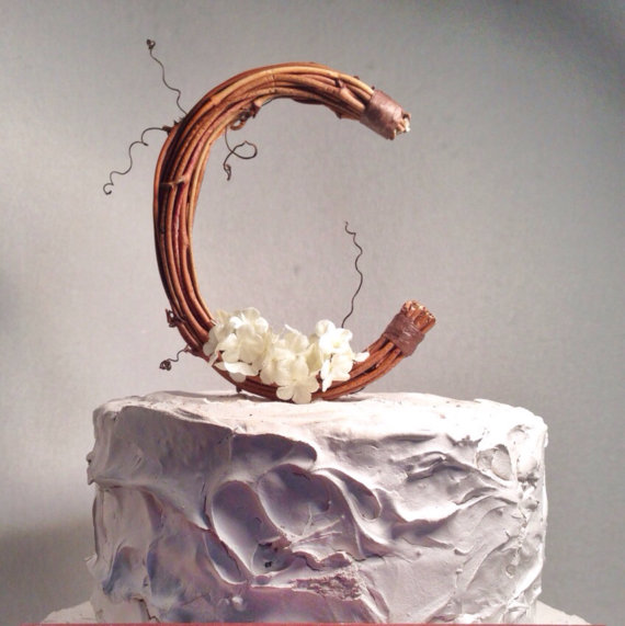 زفاف - Letter C Rustic Twig Monogram Letter Wedding Cake Topper