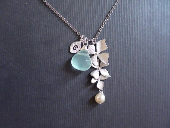 زفاف - 10% Off-Personalized Birthstones Necklace, Wild Orchid Flower, Beadwork Necklace,Initial, Statement, Pendant Necklace,Bridesmaids Gift