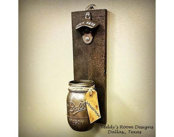Wedding - Rustic Pallet Wood Beer Bottle Opener with Cap Catcher- Husband Gift - Gift for Dad - Groomsmen Gift-Personalized