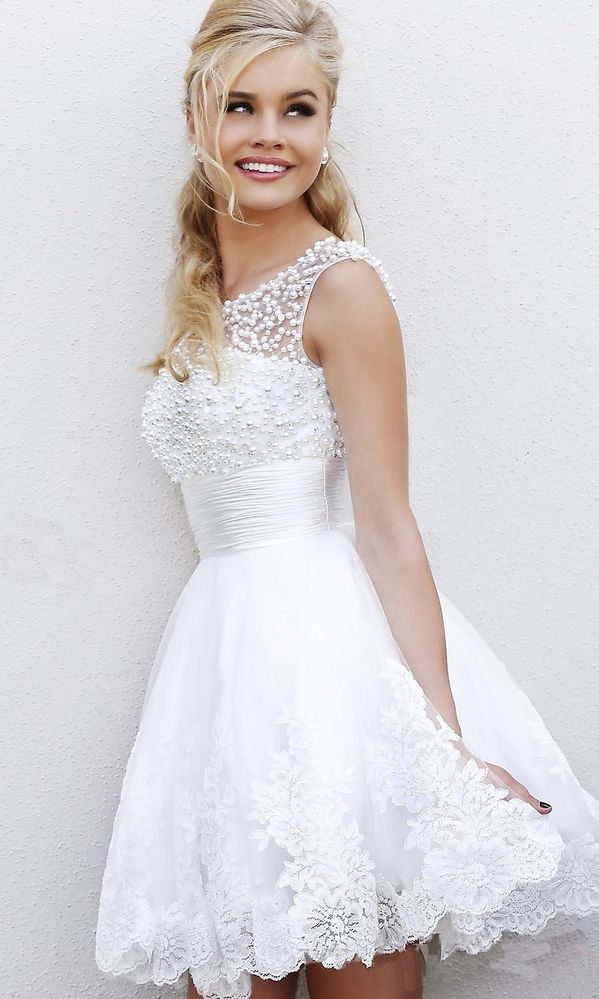 زفاف - 2014 New Romantic Organza Mini Beach Crystal Short Sexy Bridal Wedding Dresses